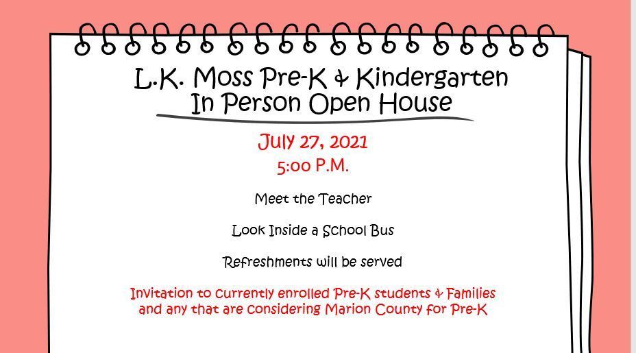 ​L.K. Moss Pre-K & Kindergarten Open House