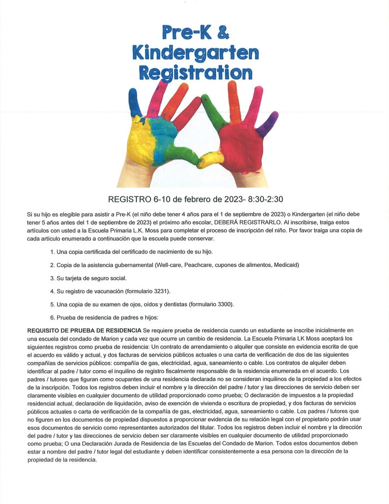Pre-K Spanish Registration Flyer
